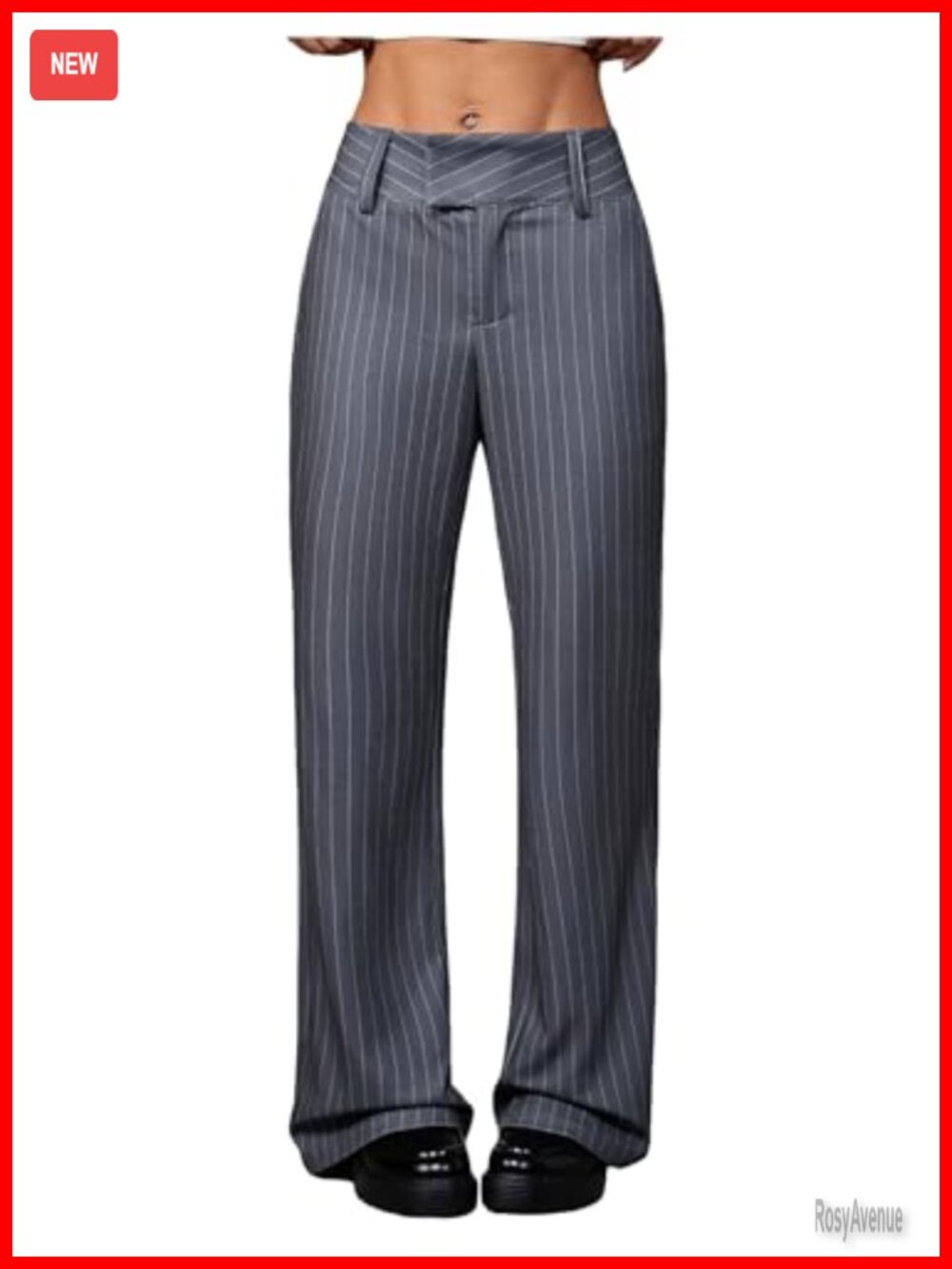Women's Pinstripe Pants Straight Leg Low Rise Zipper Fly Trousers